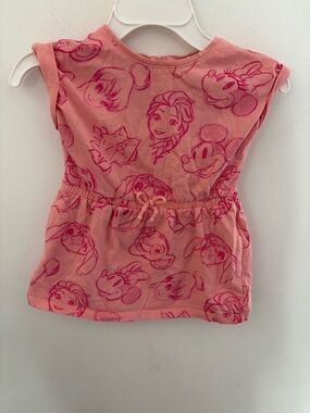 4/30$ Disney Pink Coral dress with many character Disney 9 months